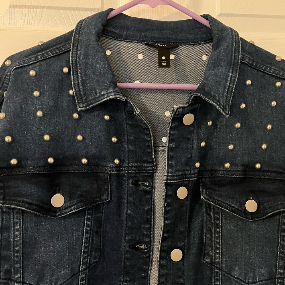 Aqua (Bloomingdales) Dark Blue Studded Jean Jacket